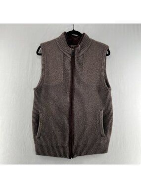 LL Bean Waterfowl Mens S Merino Lambswool Full Zip Mock Neck Sweater Vest Brown